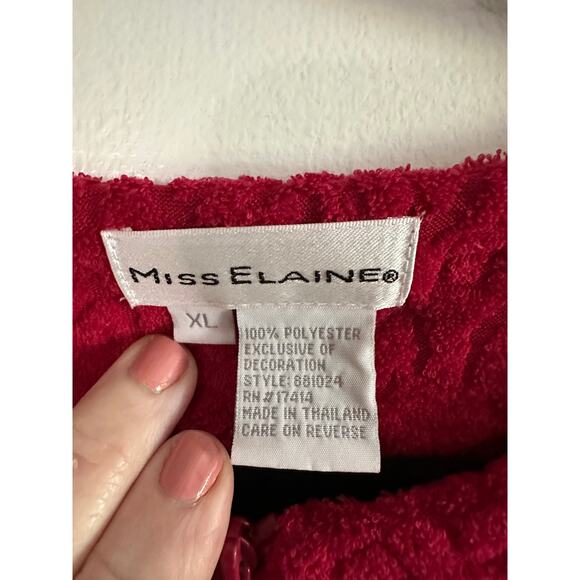 MISS ELAINE Vintage Red Fleece Plush Robe Housedress House Dress Embroidered XL - Picture 5 of 5
